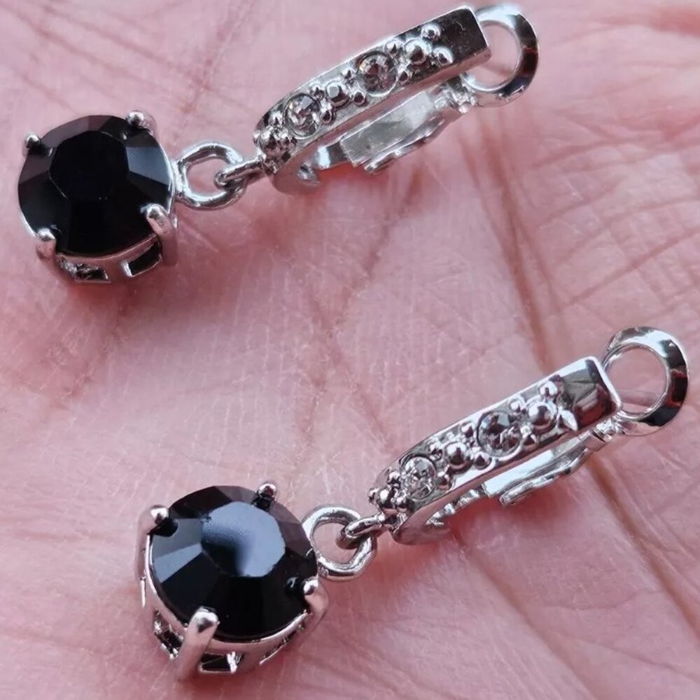 Women Earrings made with Swarovski Elements Black/Silver Tone Jewelry New